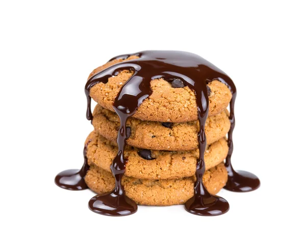 Yulaf ezmeli kurabiye ile sıvı çikolata — Stok fotoğraf