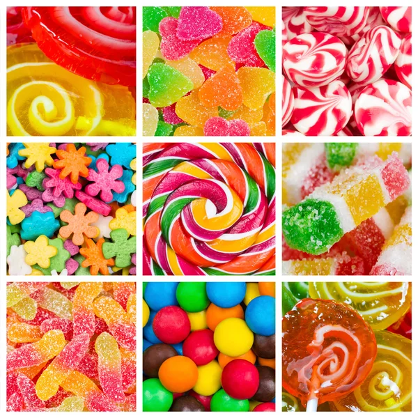 Collage aus Süßigkeiten und Süßigkeiten — Stockfoto