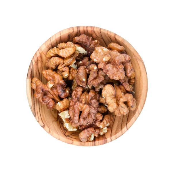 Shelled walnut in a wooden bowl — Stock Photo, Image