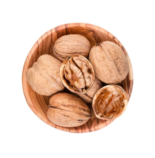 Walnuts in wooden bowl — Stock Photo, Image