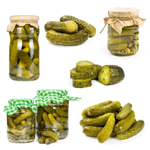 Collage with canned cucumbers — Stock Photo, Image