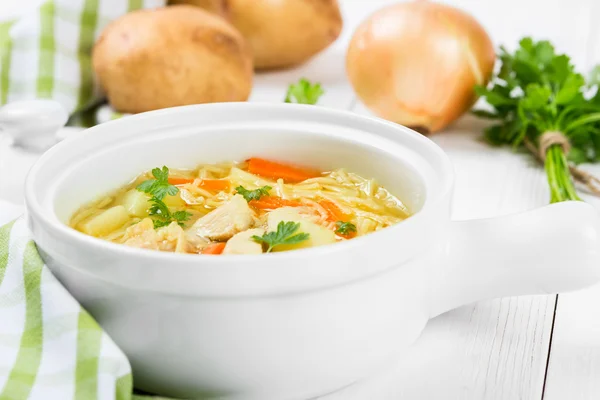 Soup with noodles and chicken — Stock Photo, Image