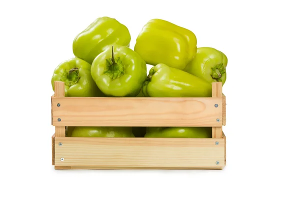 Bulgarian pepper in a wooden box — Stock Photo, Image