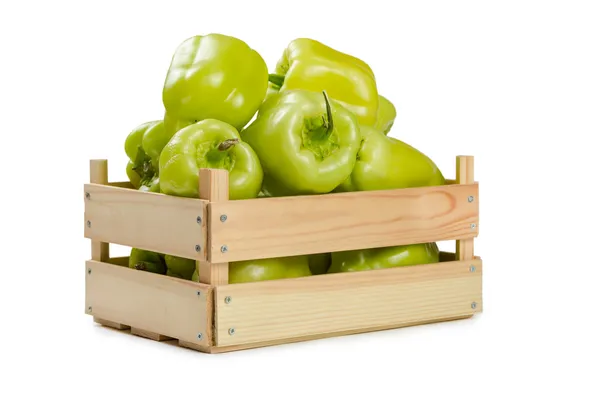 Bulgarian pepper in a wooden box — Stock Photo, Image