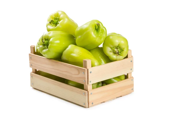 Bulgarian pepper in a wooden box — Stock Photo, Image