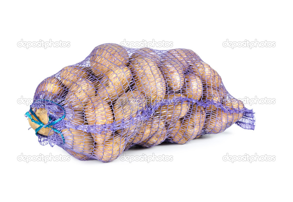 Raw potatoes in a sack 