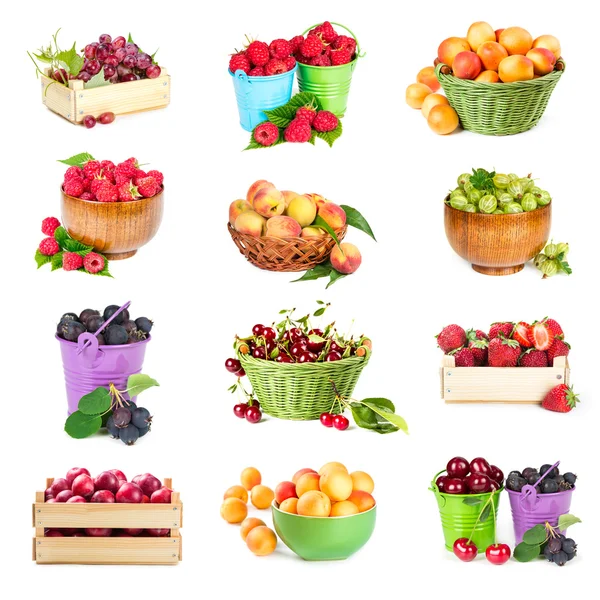 组的浆果和水果在容器中 — 图库照片