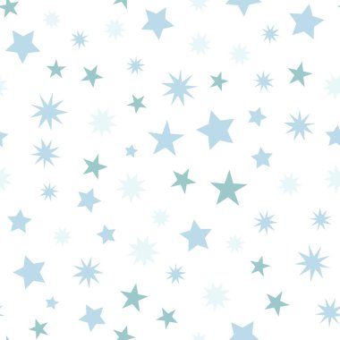 Beyaz deniz tabanında izole edilmiş yıldızlarla basit düzensiz vektör deseni. Kumaş, ambalaj kağıdı, yapıştırma kitabı, tekstil ve diğer tasarım için kullanılabilir. 
