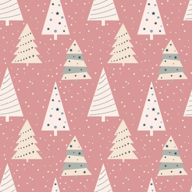 Noel ağacı ve pastel renkli kar taneleriyle kusursuz bir desen.. 