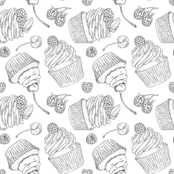 Motif Vectoriel Sans Couture Avec Contour Dessiné Main Gâteau Fromage — Image vectorielle