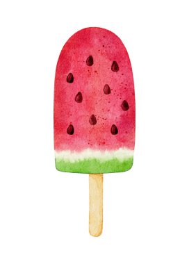 Beyaz arka planda izole edilmiş suluboya karpuz dondurması. El çizimi suluboya çizimi.