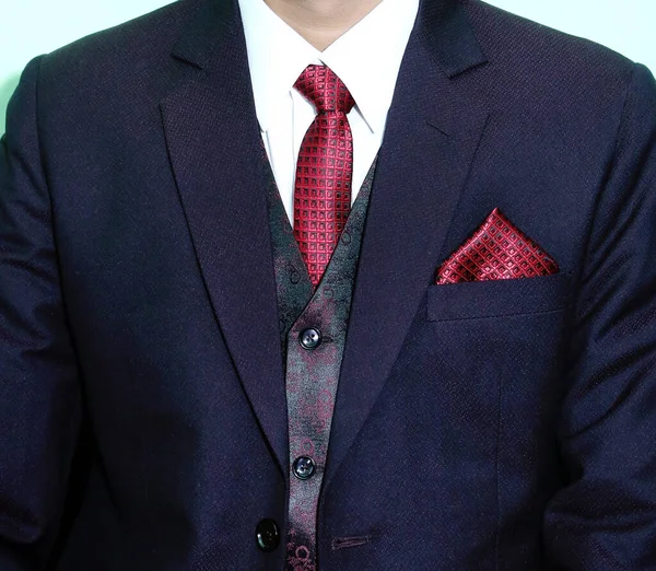 Detail Man Tailored Suit Pocket Square Tie India — Stock Photo, Image