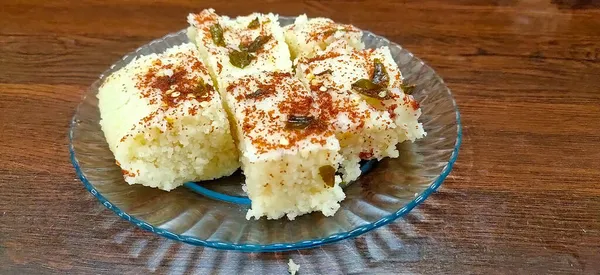 Gujarati Indio Tradicional Street Food Khaman Dhokla Snack Hecho Harina —  Fotos de Stock