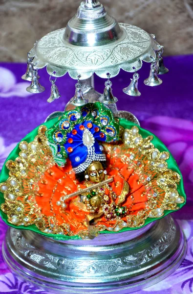 Senhor Krishna Também Conhecido Como Escultura Laddu Gopal Roupas Bonitas — Fotografia de Stock