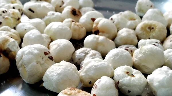 Ein Gerösteter Taal Makhana Namkeen Oder Fuchssaat Der Teil Der — Stockfoto