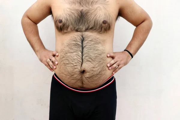 Retrato Hombre Gordo Asiático Mostrar Cuerpo Vientre Grande Concepto Obesidad — Foto de Stock