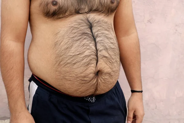 Portrétu Asijského Tlusťocha Vidět Jeho Tělo Velké Břicho Pojetí Obezity Stock Obrázky
