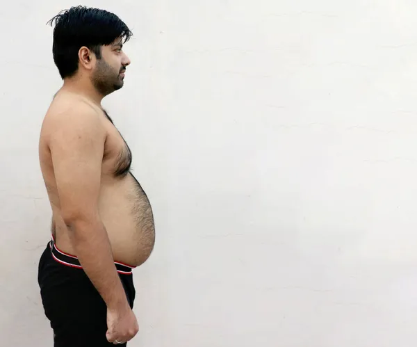 Portrétu Asijského Tlusťocha Vidět Jeho Tělo Velké Břicho Pojetí Obezity Royalty Free Stock Obrázky