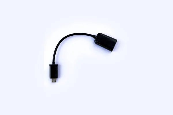 Top View Usb Otg Cable Isolated White Background — Stockfoto