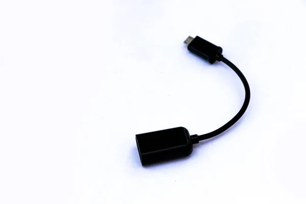 Top View Usb Otg Cable Isolated White Background — 스톡 사진