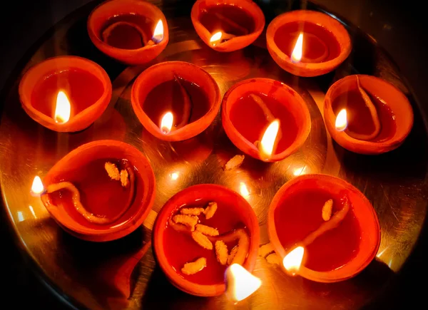 Closup Diya Lamp Fire Traditional Diwali Festival — Photo