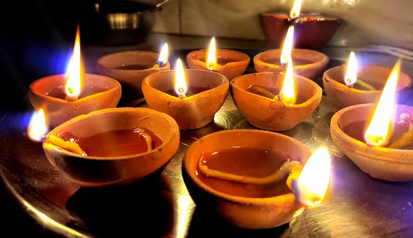 Closup Diya Lamp Fire Traditional Diwali Festival — ストック写真