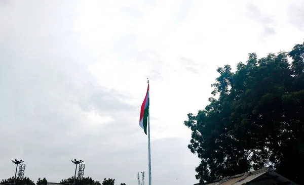 Waving Flag India Blue Sky India Flag Pole Independence Day — Stock Photo, Image
