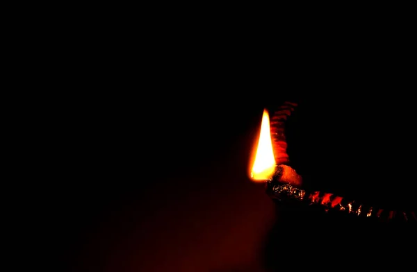 Close Image Lit Clay Diya Lamp Floor Diwali Indian Hindu — 图库照片