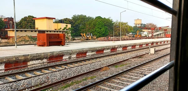 Empty Train Station Landscape Village Train Window India — Stock Fotó