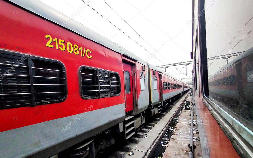 A closeup View of empty trains at New Delhi railway station in India