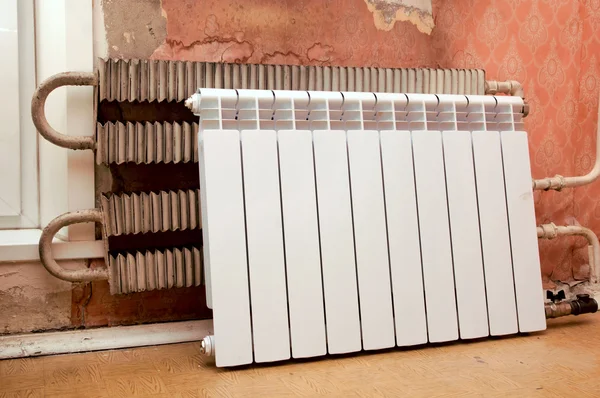 Real photo of installation of a radiator — Stock Photo, Image