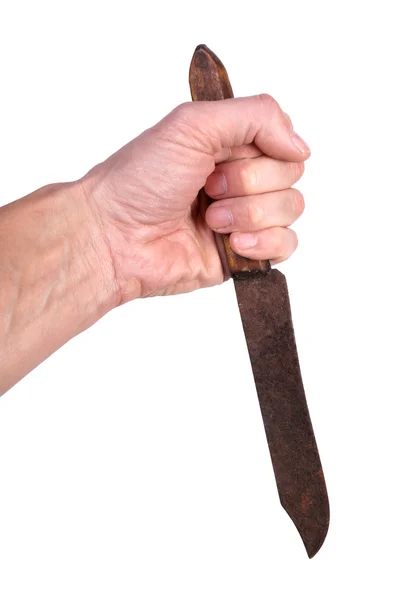 Old rusty kitchen knife, isolated on the white. — Stock Photo, Image