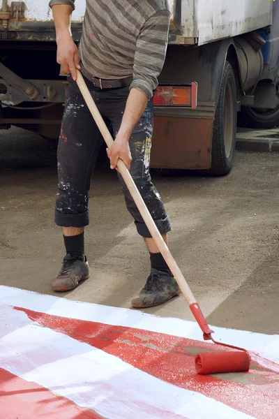 Red and white road marking — Stock Photo, Image