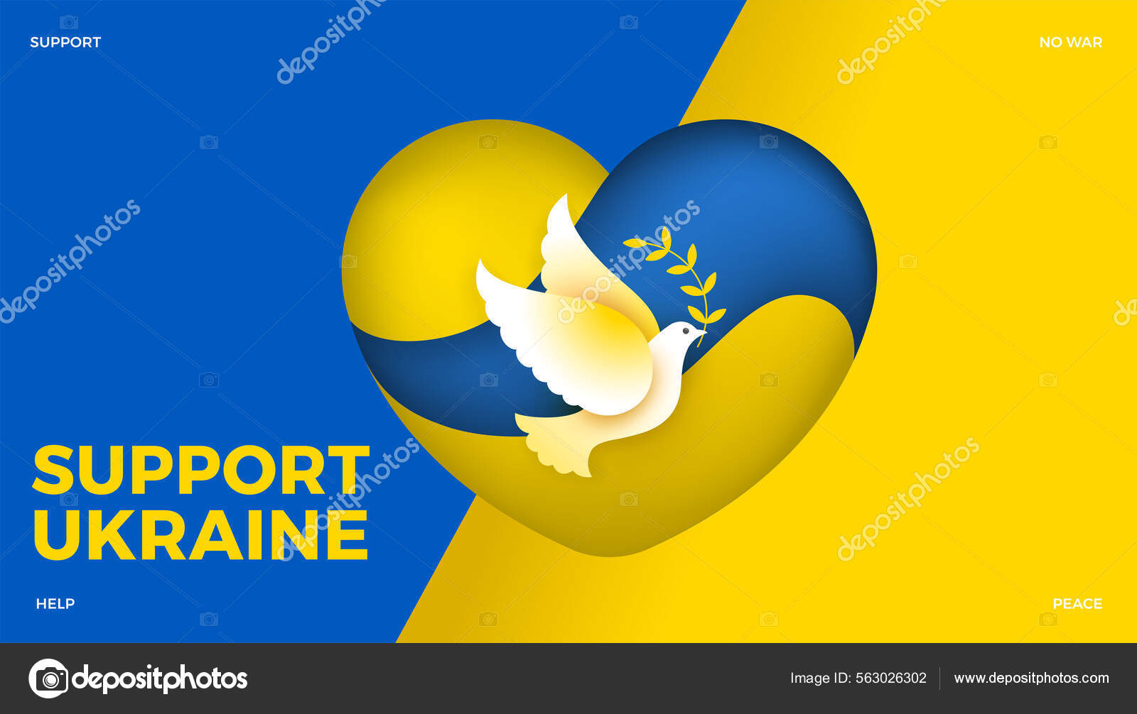 —　ベクトル　デザイン　戦争はありません　黄色と青の色でウクライナの背景をサポート　バナー　戦争を停止しますロシアウクライナのポスター　©forestgraphic　563026302　ウクライナの平和のために　ストックベクター