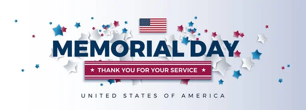 Memorial Day Dank Voor Service Krachtige Typografie Met Usa Vlag — Stockvector