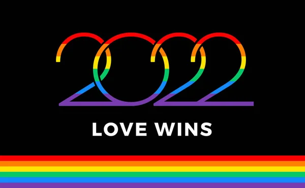 Pride 2022 Love Gewinnt Regenbogenvektor Schwarzen Hintergrund Für Pride Monat — Stockvektor