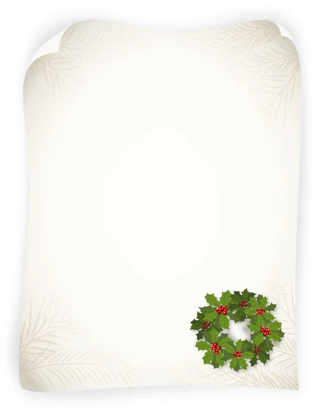 Empty vintage sheet with christmas wreath — Stock Photo, Image
