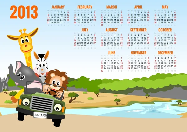 Calendario 2013 con animali — Vettoriale Stock