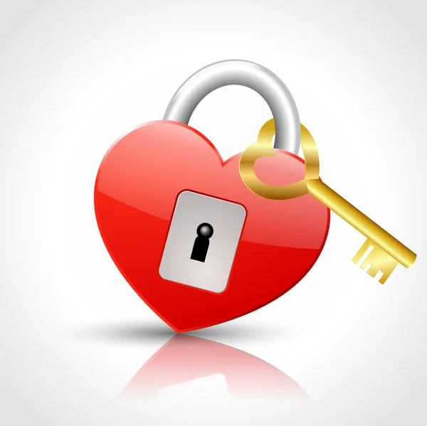 Heart - padlock with golden key — Stock Vector