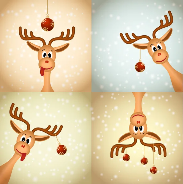 Four funny christmas reindeer — Stock Vector