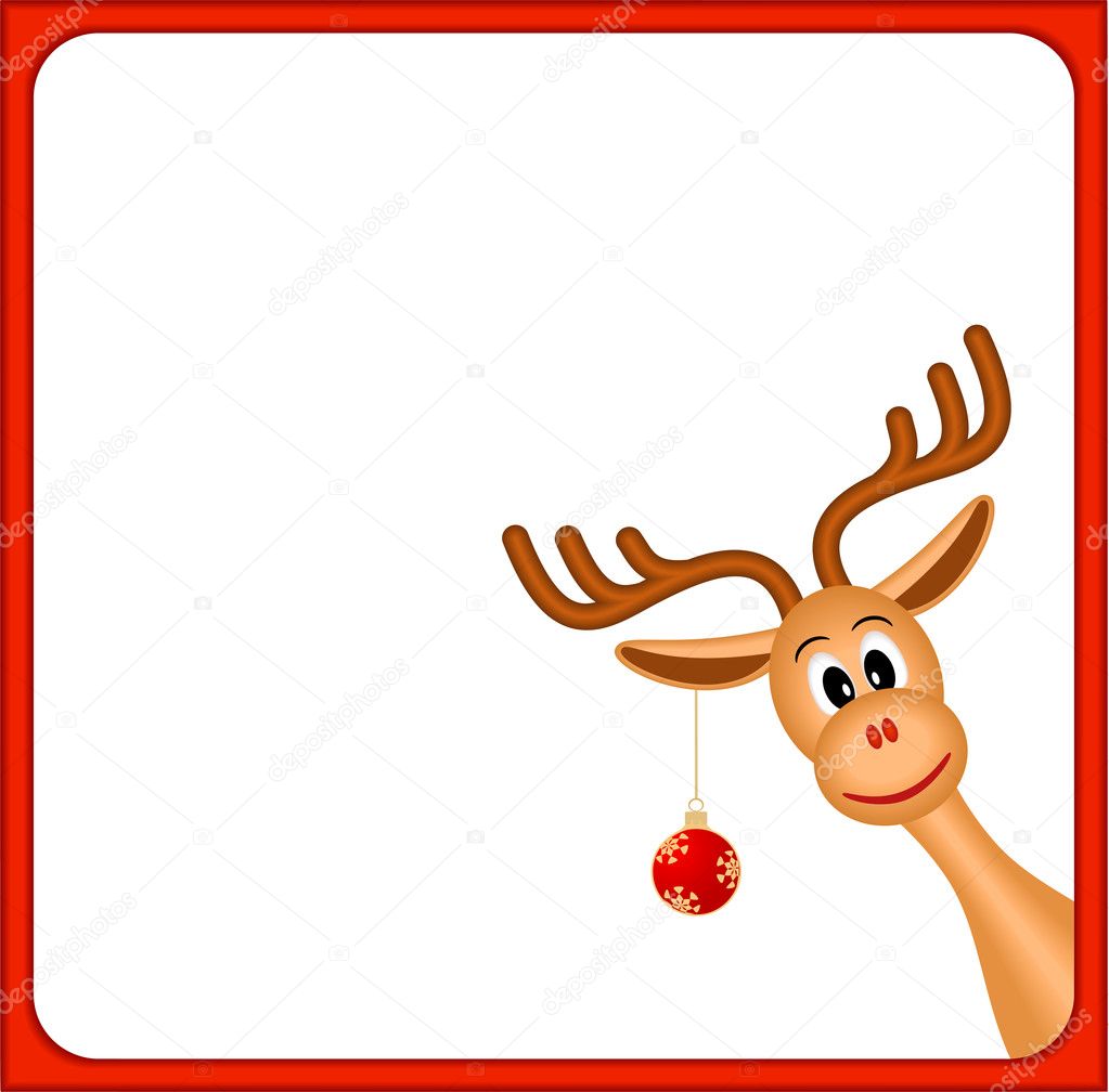 Christmas reindeer in empty frame with red border