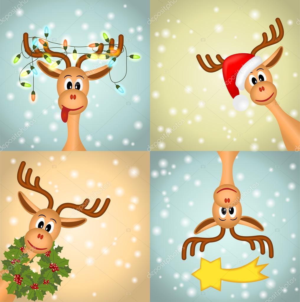 vier grappige Kerst rendieren — Stockvector © anikakodydkova #13875772