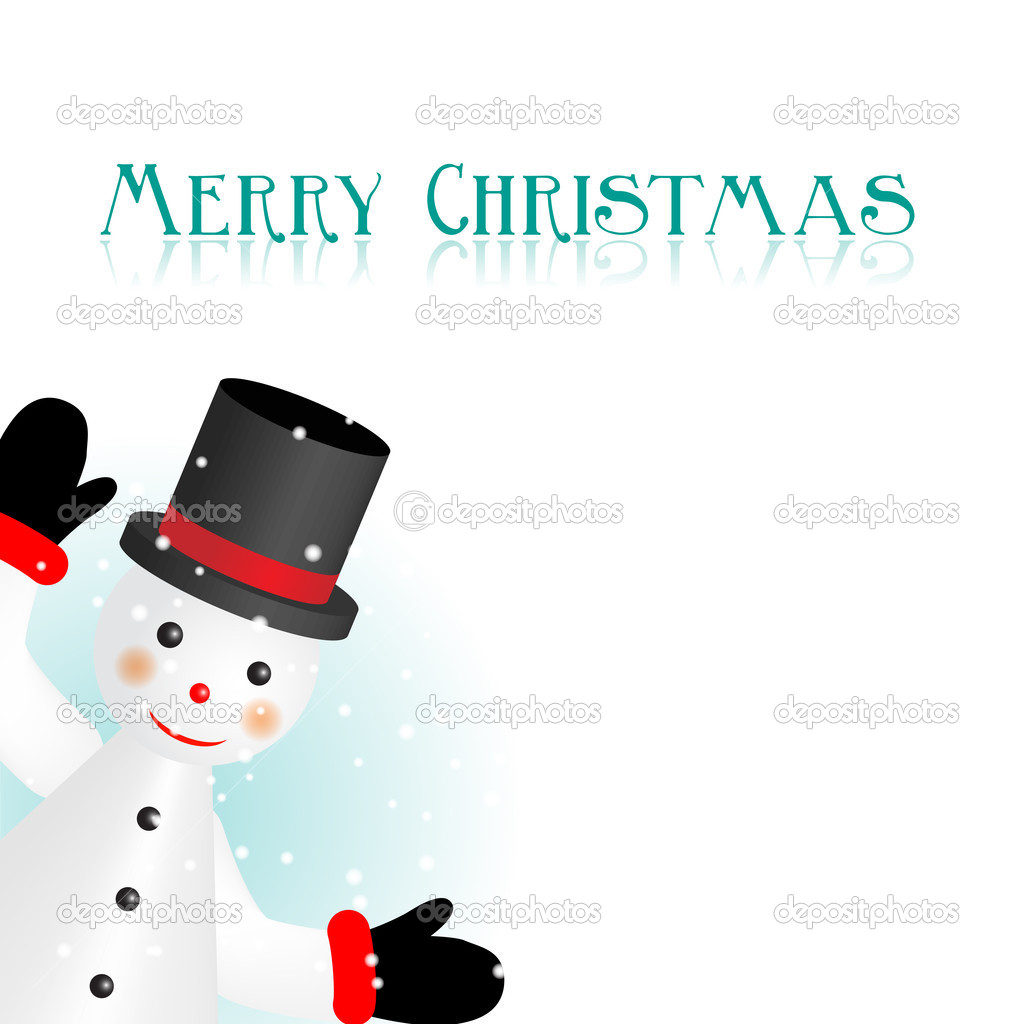 Christmas greeting card with merry snowman
