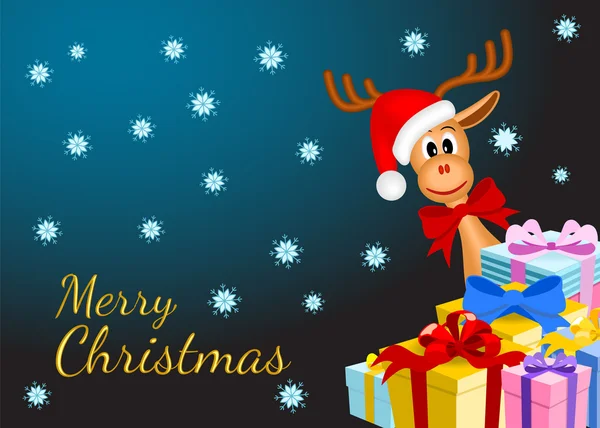 Sfondo di Natale con renne divertenti e regali — Vettoriale Stock