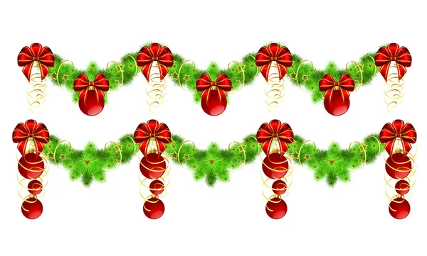 Deux guirlandes de Noël avec des décorations dorées et rouges — Image vectorielle