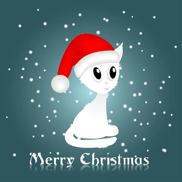 Gatito blanco con gorra roja de navidad — Archivo Imágenes Vectoriales
