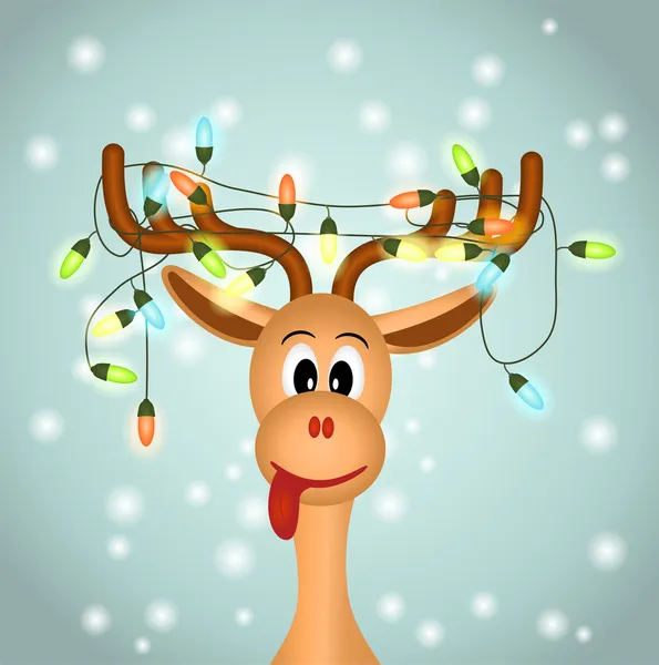 Funny reindeer with christmas lights — Stock Vector