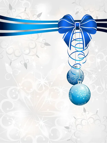 Boże Narodzenie tło z niebieską wstążką i ozdoba — Wektor stockowy