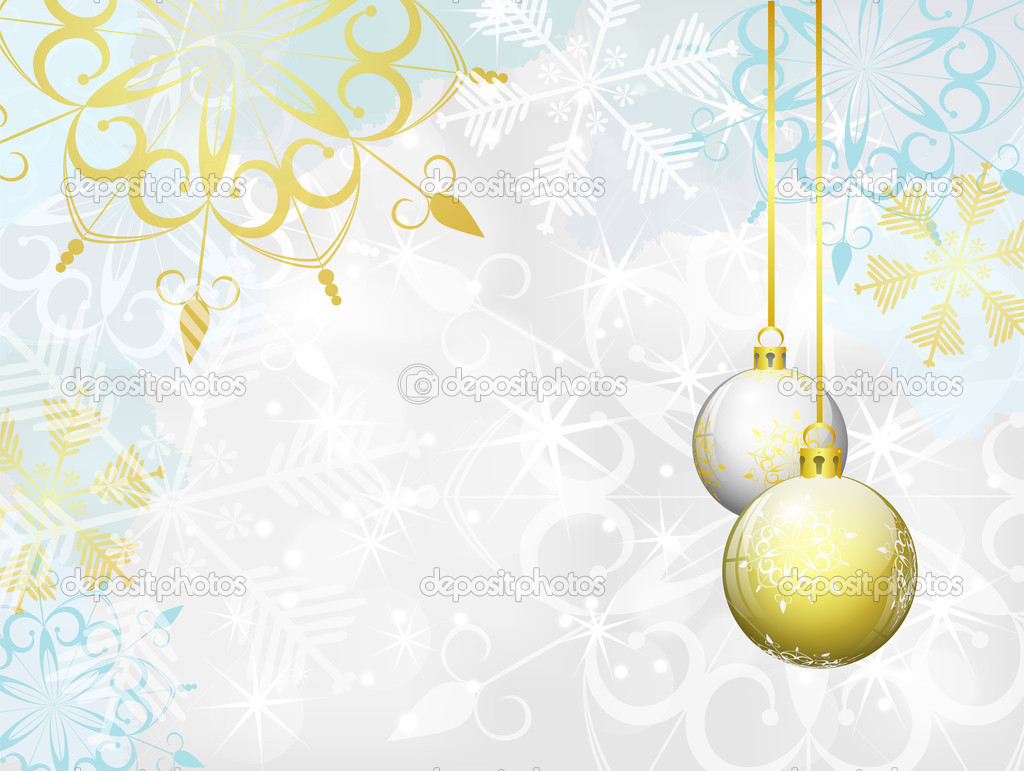 Winter background with white and golden christmas ball