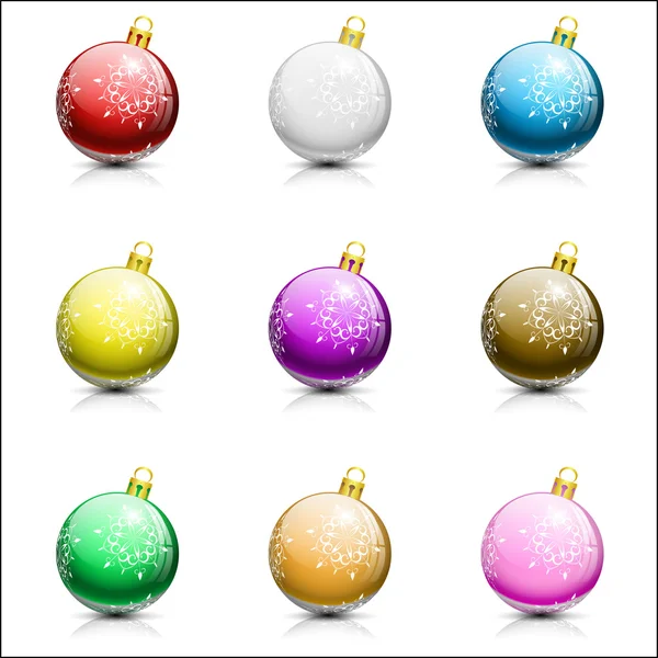 Collection de neuf boules de Noël sur fond blanc — Image vectorielle